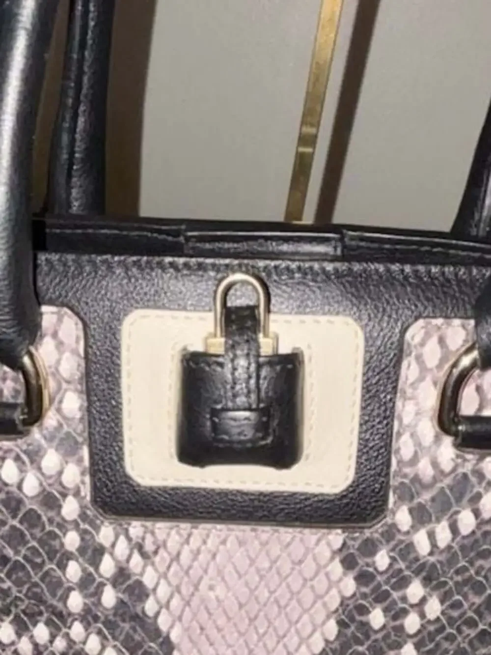 Furla Pink, Black and White Snake Print Leather Tote Handbag
